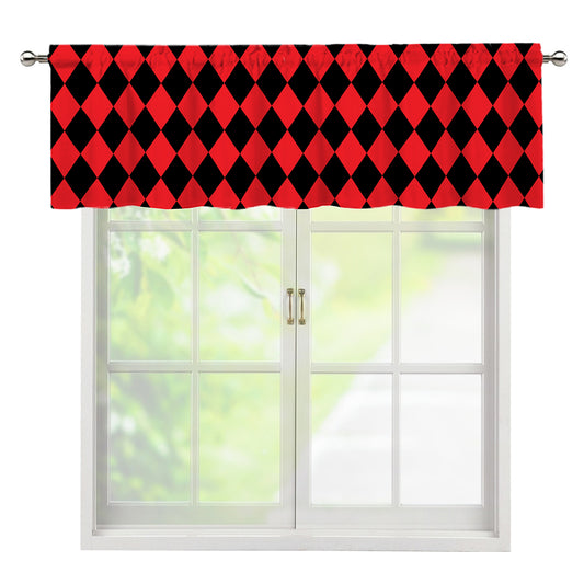Red And Black Harlequin Pattern Print Window Valance