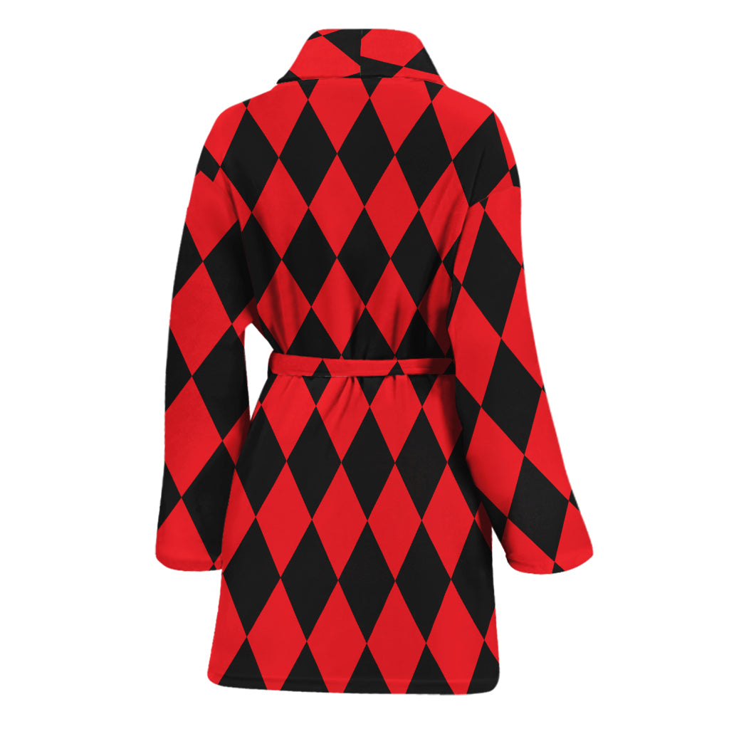 Red And Black Harlequin Pattern Print Women's Bathrobe