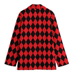 Red And Black Harlequin Pattern Print Women's Blazer