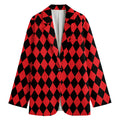 Red And Black Harlequin Pattern Print Women's Cotton Blazer