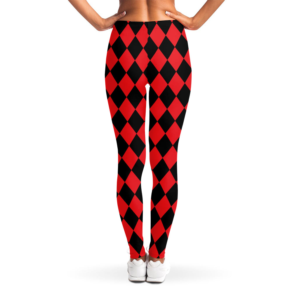 Red And Black Harlequin Pattern Print Women's Leggings