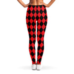 Red And Black Harlequin Pattern Print Women's Leggings