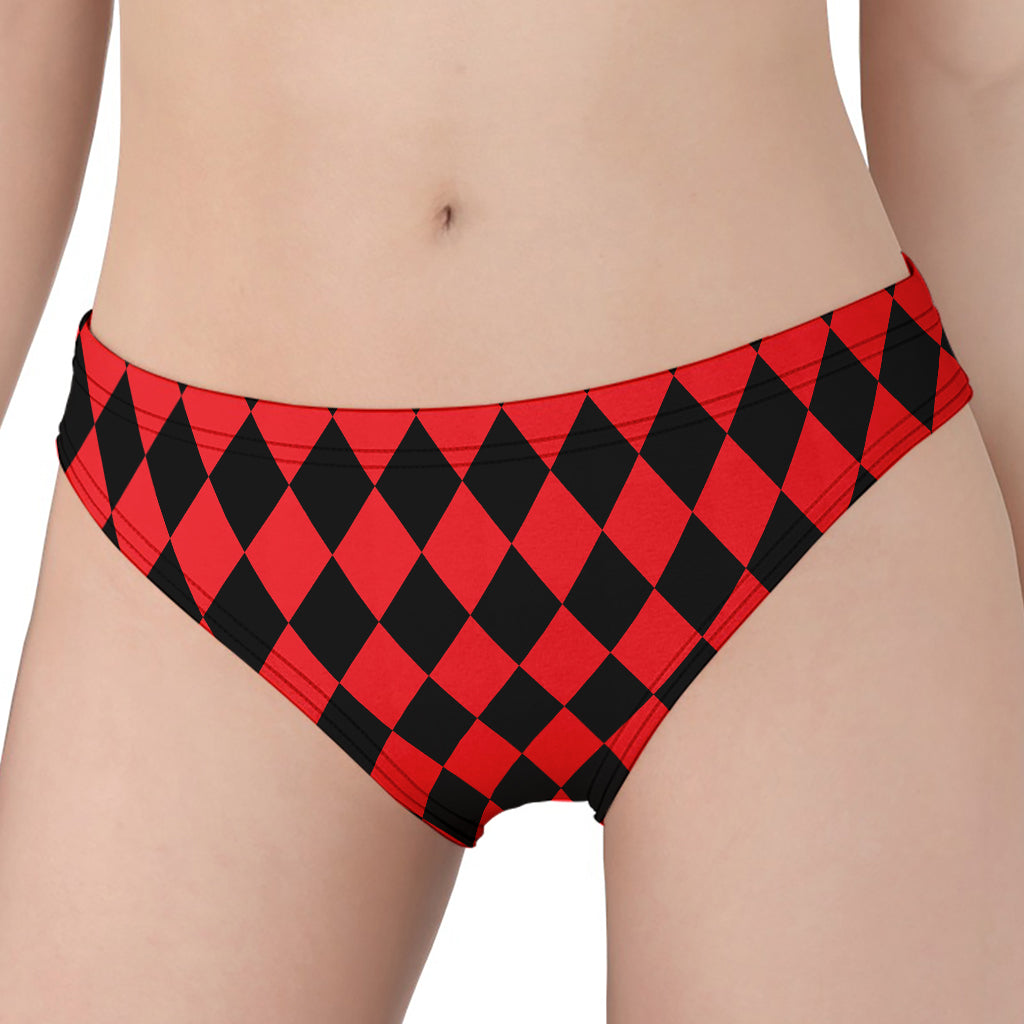 Red And Black Harlequin Pattern Print Women's Panties