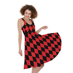 Red And Black Harlequin Pattern Print Women's Sleeveless Dress