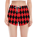 Red And Black Harlequin Pattern Print Women's Split Running Shorts