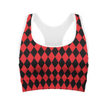 Red And Black Harlequin Pattern Print Women's Sports Bra