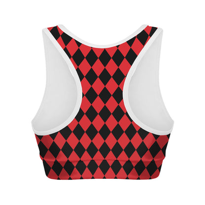 Red And Black Harlequin Pattern Print Women's Sports Bra
