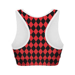Red And Black Harlequin Pattern Print Women's Sports Bra