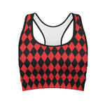 Red And Black Harlequin Pattern Print Women's Sports Bra
