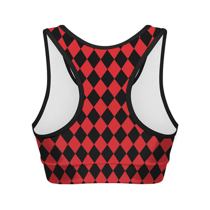 Red And Black Harlequin Pattern Print Women's Sports Bra
