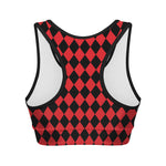 Red And Black Harlequin Pattern Print Women's Sports Bra