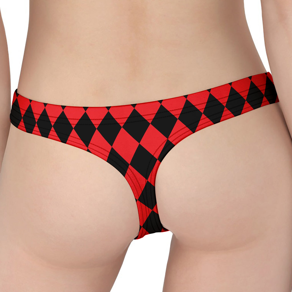 Red And Black Harlequin Pattern Print Women's Thong