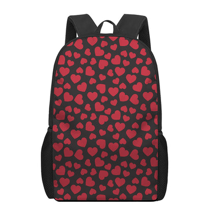 Red And Black Heart Pattern Print 17 Inch Backpack