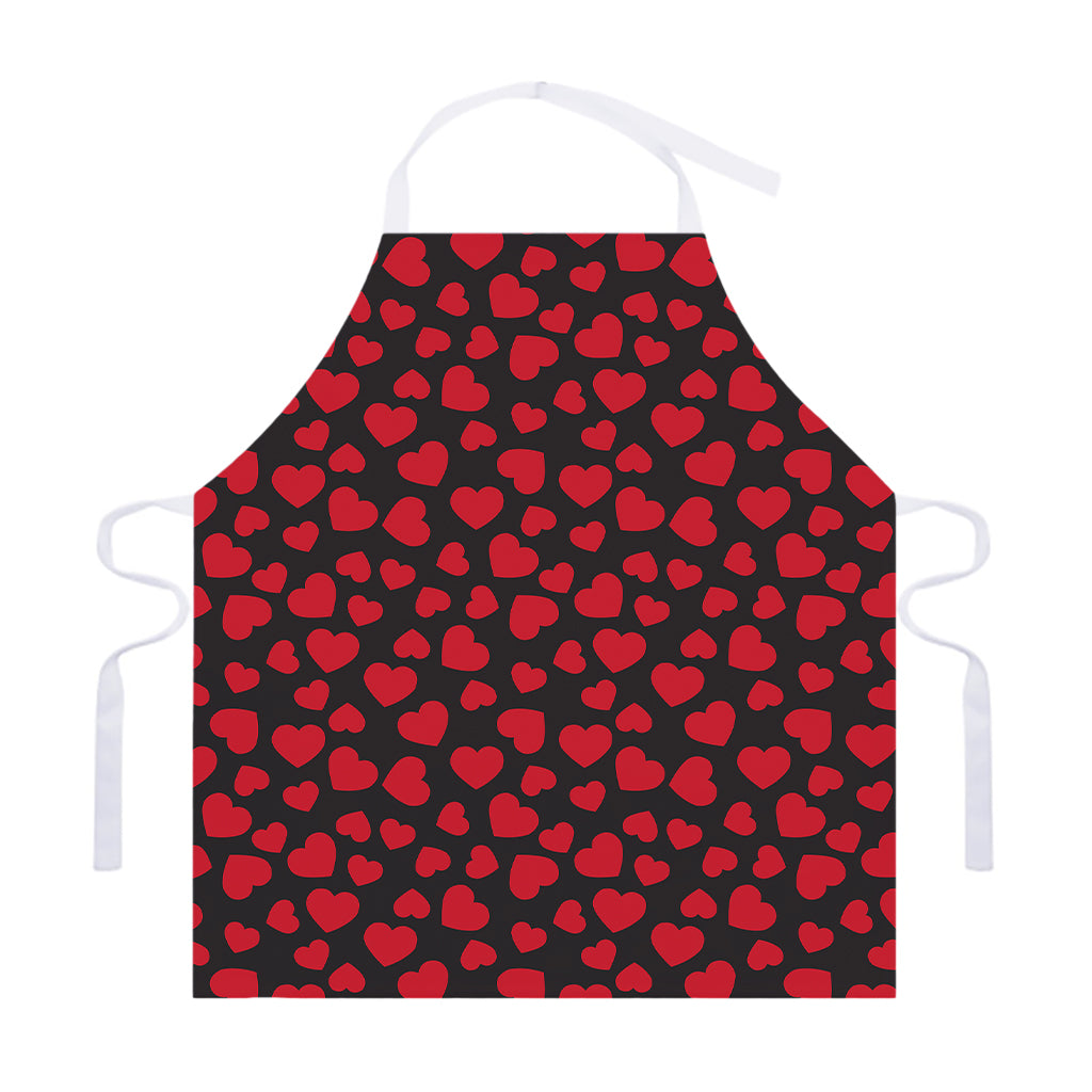 Red And Black Heart Pattern Print Adjustable Apron