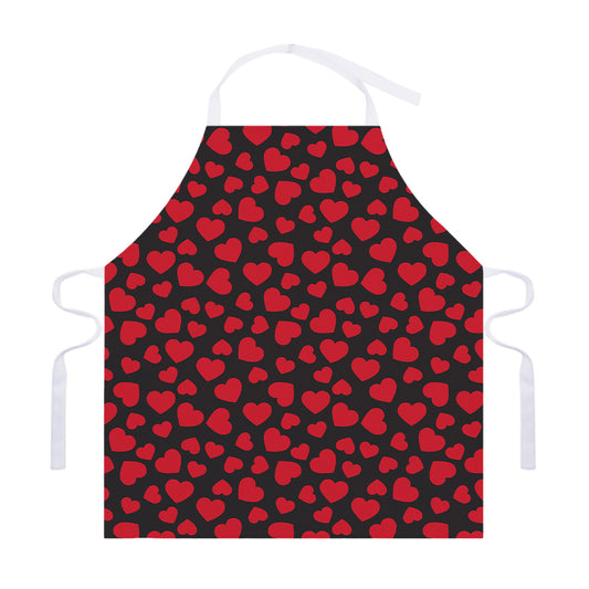 Red And Black Heart Pattern Print Adjustable Apron