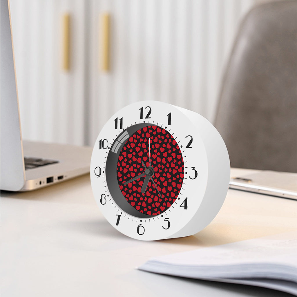 Red And Black Heart Pattern Print Alarm Clock
