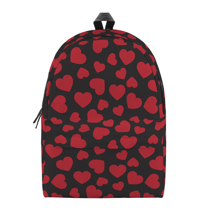Red And Black Heart Pattern Print Backpack