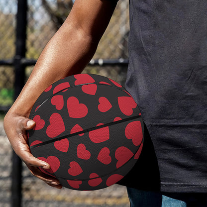 Red And Black Heart Pattern Print Basketball