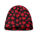 Red And Black Heart Pattern Print Beanie