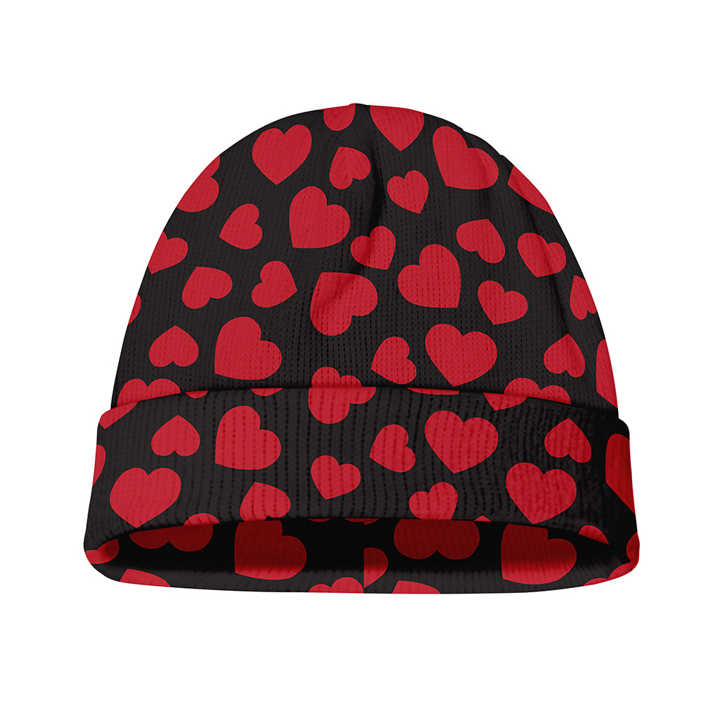 Red And Black Heart Pattern Print Beanie