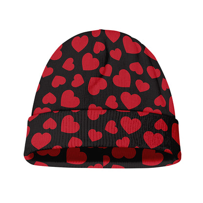 Red And Black Heart Pattern Print Beanie