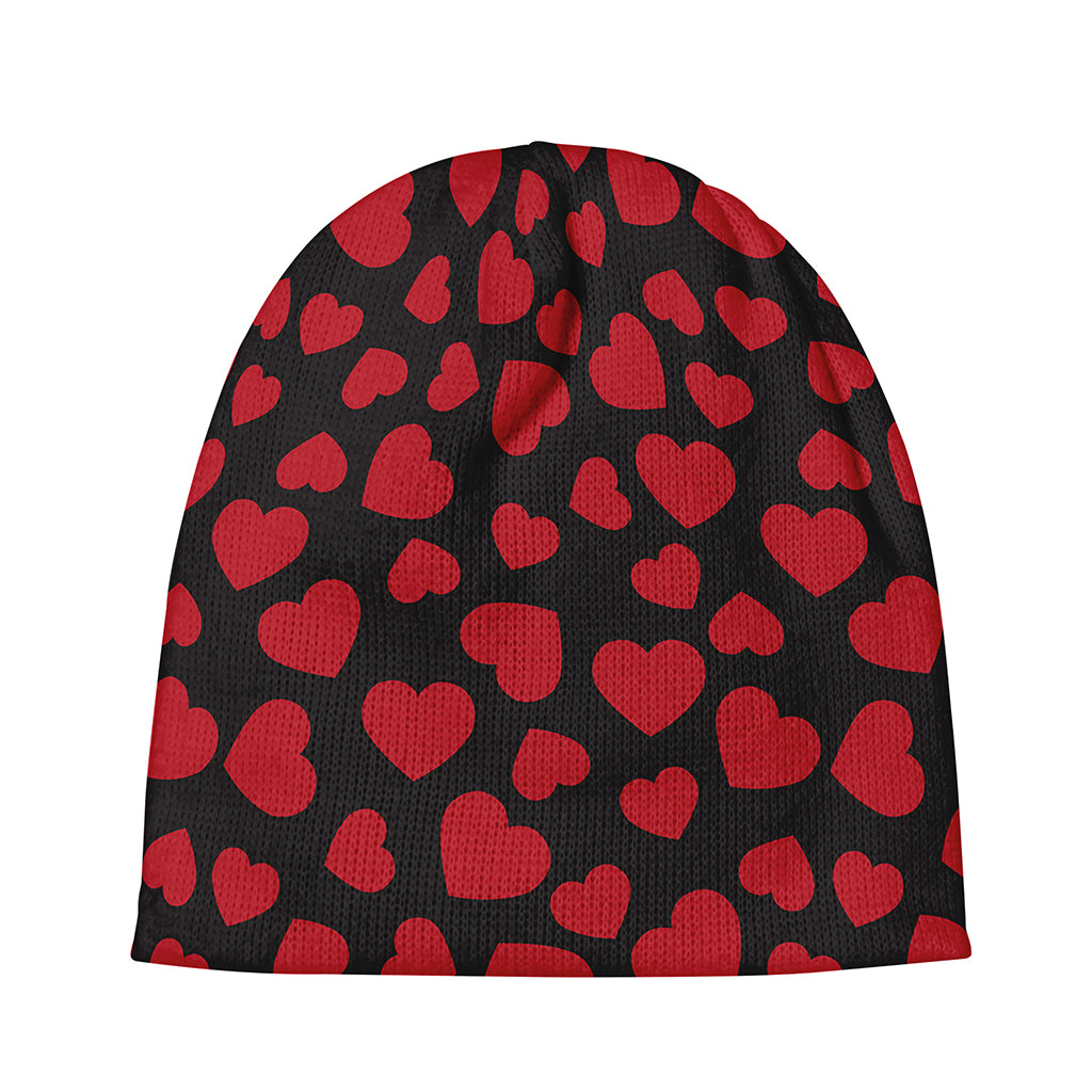 Red And Black Heart Pattern Print Beanie