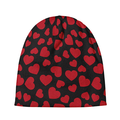 Red And Black Heart Pattern Print Beanie