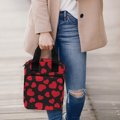 Red And Black Heart Pattern Print Bible Tote Bag