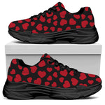 Red And Black Heart Pattern Print Black Chunky Shoes