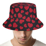 Red And Black Heart Pattern Print Bucket Hat
