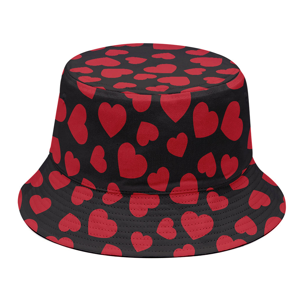 Red And Black Heart Pattern Print Bucket Hat