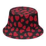 Red And Black Heart Pattern Print Bucket Hat
