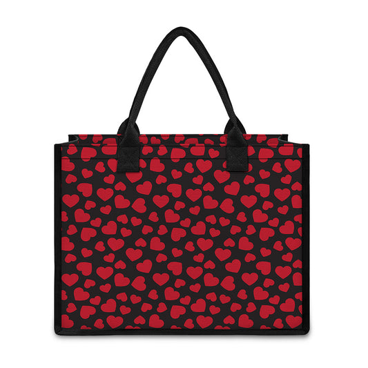 Red And Black Heart Pattern Print Canvas Tote Bag