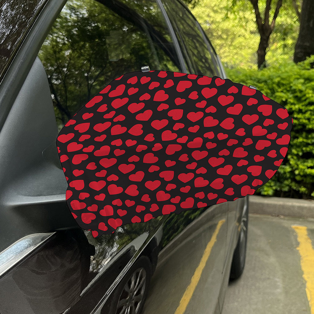 Red And Black Heart Pattern Print Car Side Mirror Covers