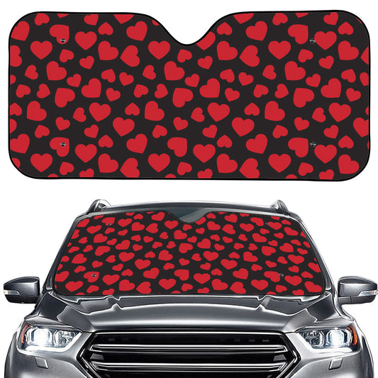 Red And Black Heart Pattern Print Car Windshield Sun Shade