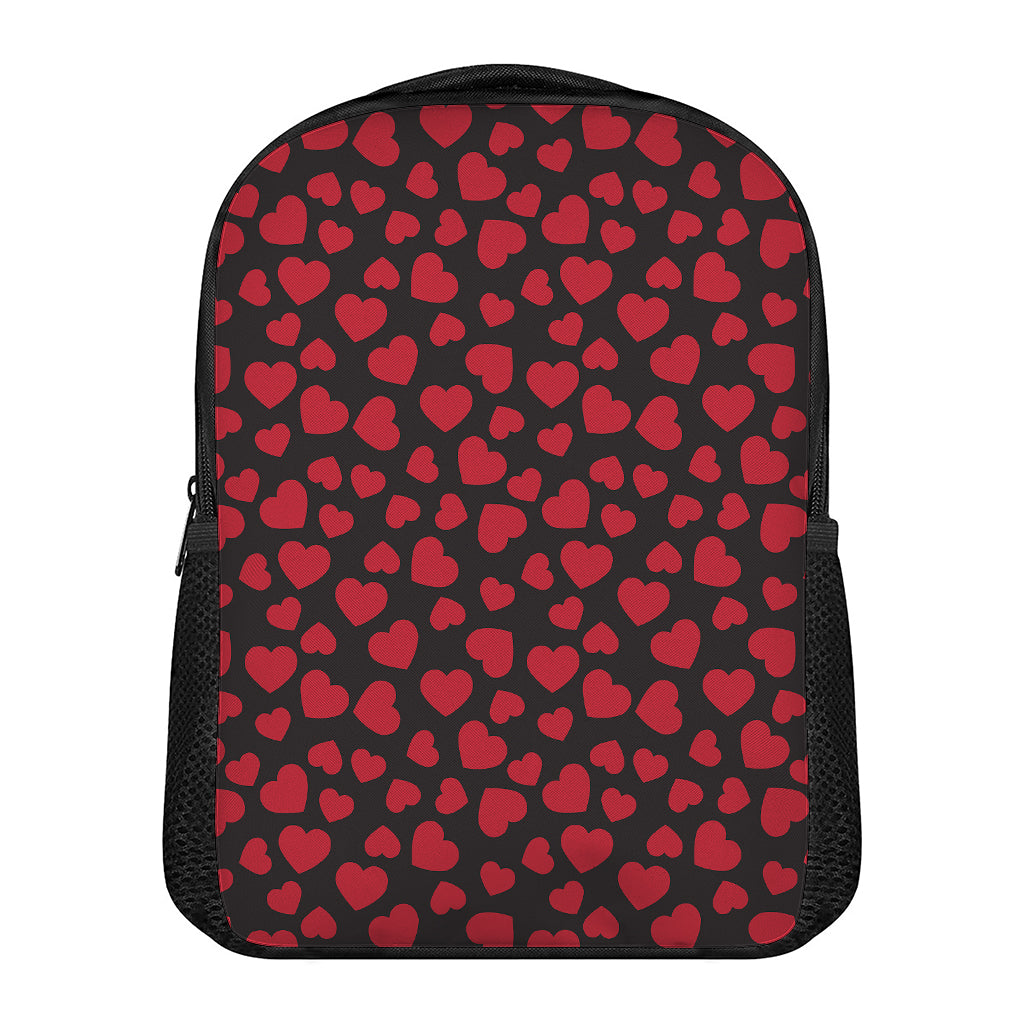 Red And Black Heart Pattern Print Casual Backpack