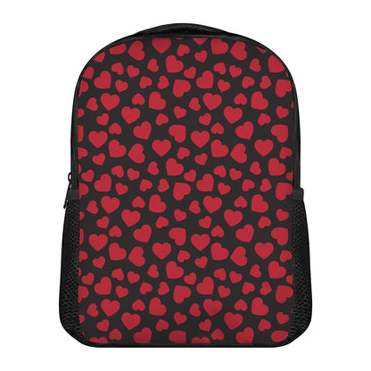Red And Black Heart Pattern Print Casual Backpack