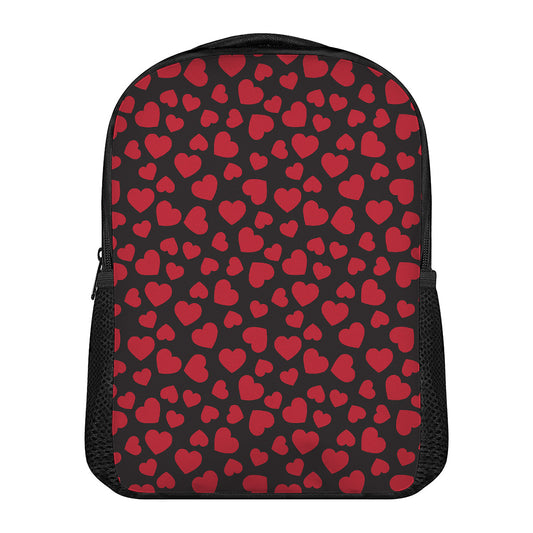 Red And Black Heart Pattern Print Casual Backpack