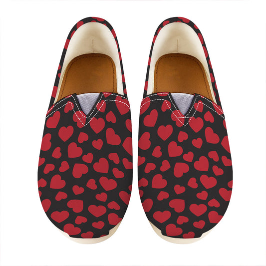 Red And Black Heart Pattern Print Casual Shoes