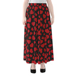 Red And Black Heart Pattern Print Chiffon Maxi Skirt