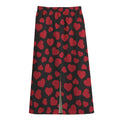 Red And Black Heart Pattern Print Cotton Front Slit Maxi Skirt
