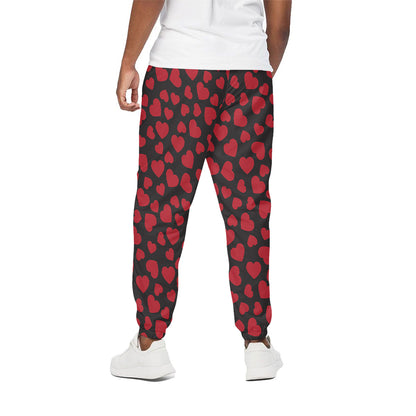 Red And Black Heart Pattern Print Cotton Pants