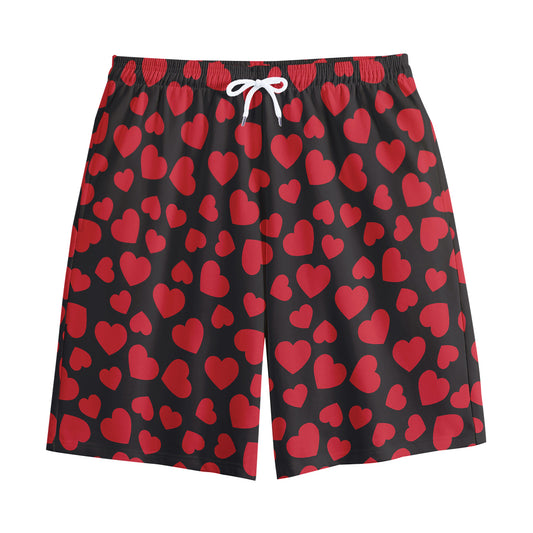 Red And Black Heart Pattern Print Cotton Shorts
