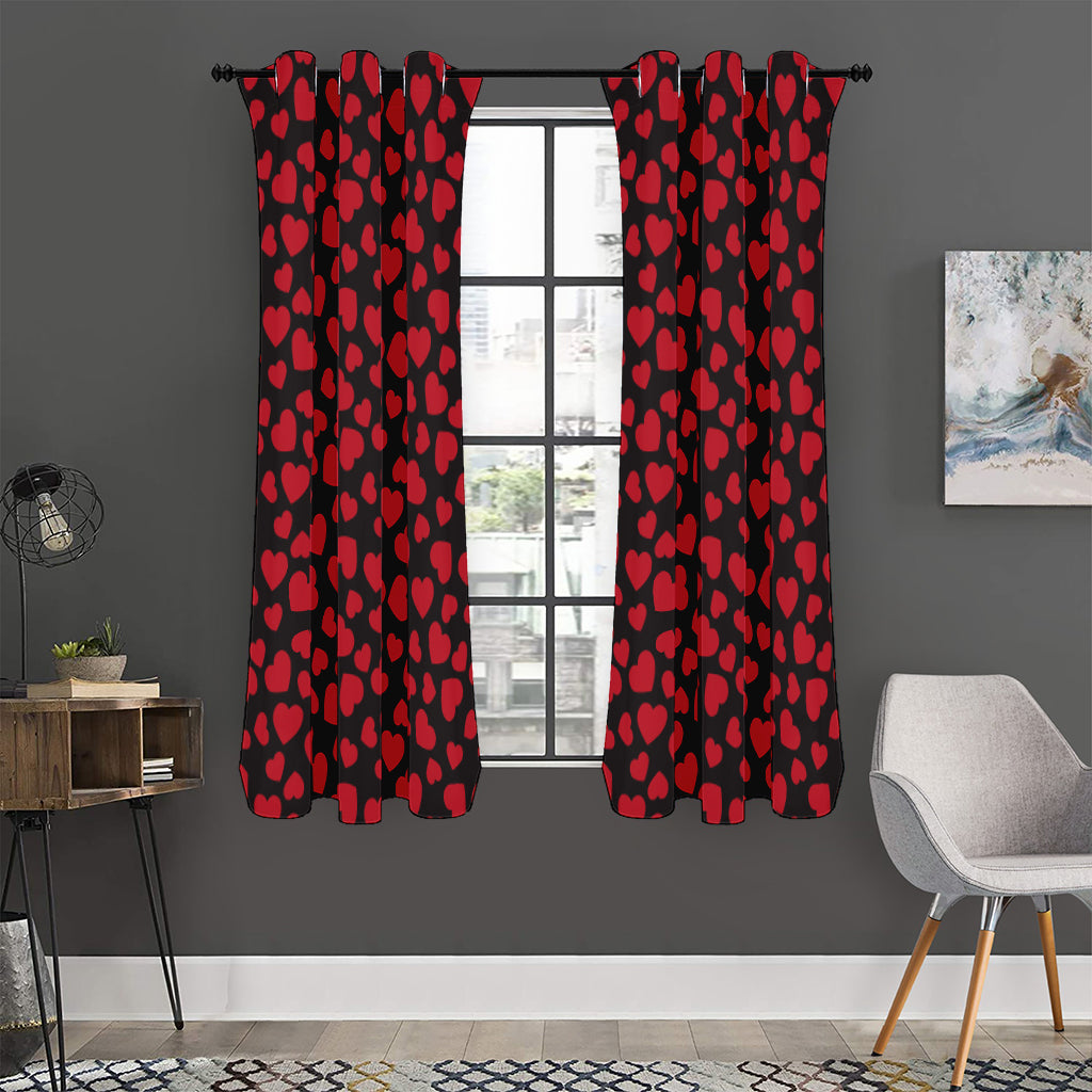 Red And Black Heart Pattern Print Curtain