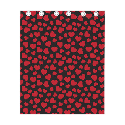 Red And Black Heart Pattern Print Curtain