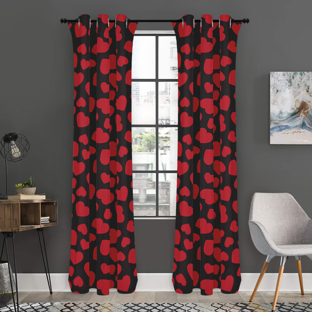 Red And Black Heart Pattern Print Curtain