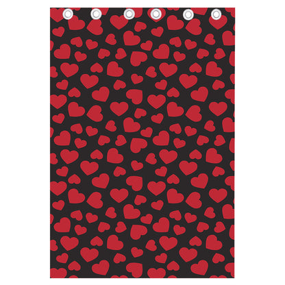 Red And Black Heart Pattern Print Curtain