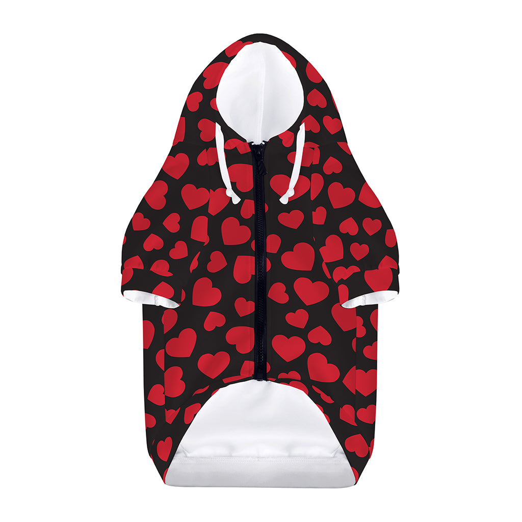 Red And Black Heart Pattern Print Dog Zip Up Hoodie