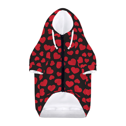 Red And Black Heart Pattern Print Dog Zip Up Hoodie