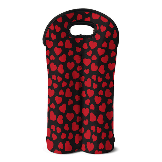 Red And Black Heart Pattern Print Double Neoprene Wine Tote